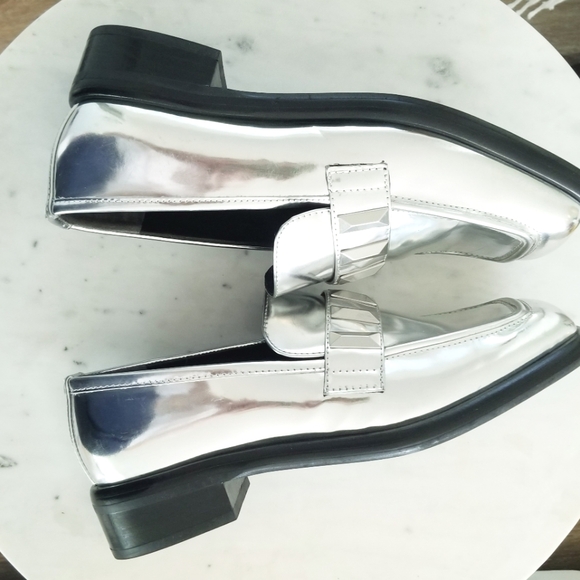 Rag & bone Silver Maxwell Loafers Flats NWT Studded Shiny Leather Casual Grunge - Picture 9 of 14